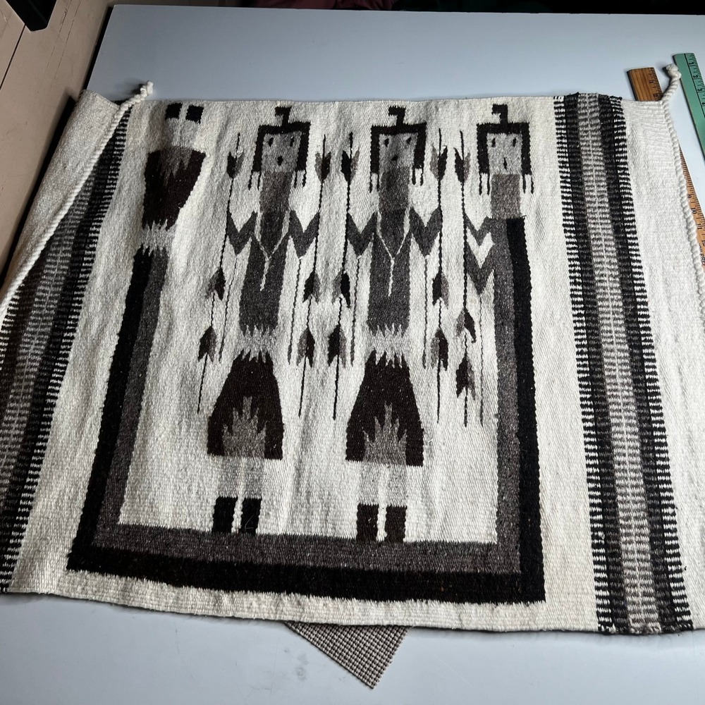 Vintage Navajo Style Yei Rug Handwoven Wool Southwest Textile 26x36